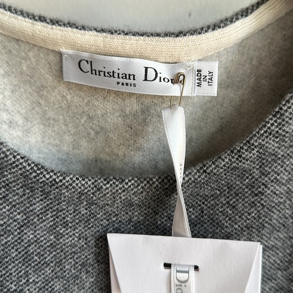 🌸 NWT Christian DIOR Cashmere & Lamb Wool Sheath Dress Grey Cream size 12 - Picture 5 of 11